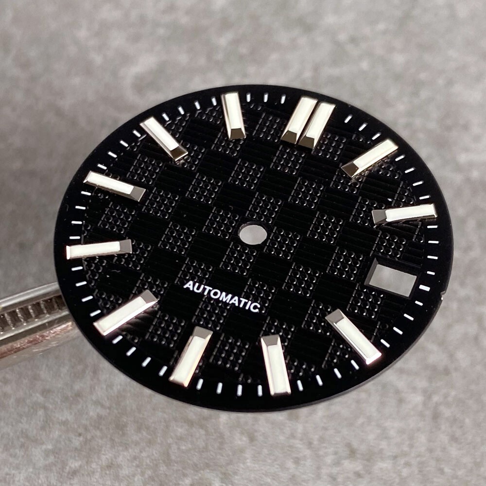 28.5mm Black White Blue Texture Luminous Watch Dial For NH35 NH36 Movement