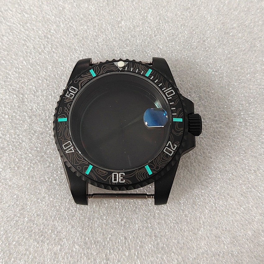 40MM SUB Black Frosted Bezel Watch Case Sapphire Glass for NH35/NH36 Movement