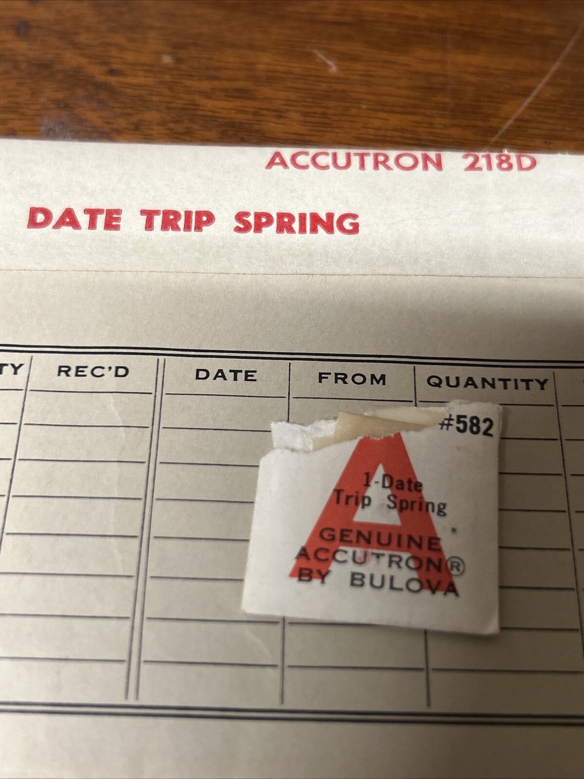 NOS Bulova Accutron 218D Date Trip Spring Watch Part #582