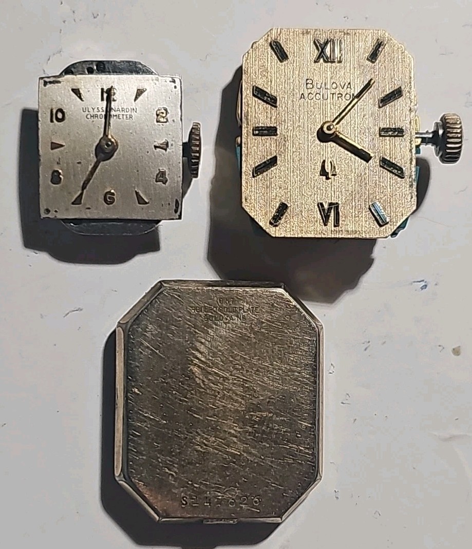 (2) Vintage Bulova Accutron 2210 10k Rolled Gold Plate Case Back & Ulysse Nardin