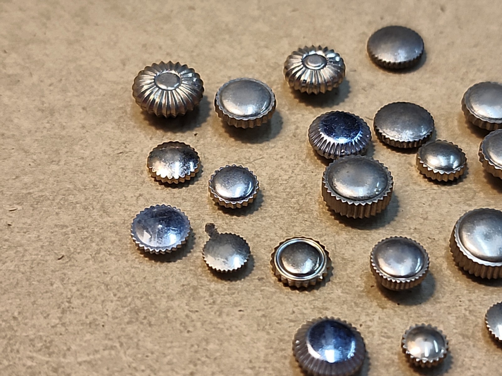 Lot Of 20 Mixed Vintage White GF, SS, & Chrome Pocket & Bracelet Watch Crowns