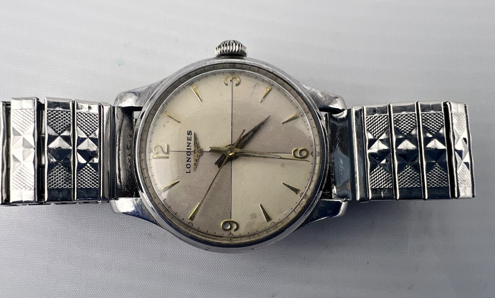 1942 LONGINES WW2 Era Watch, 12L Manual Movement, 2 Tone Dial, SS Case, Runs!