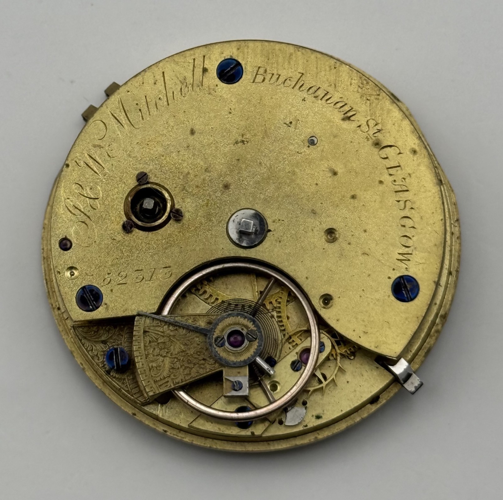 English Lever Pocket Watch Movement – P&W Mitchell Glasgow – Parts / Repair