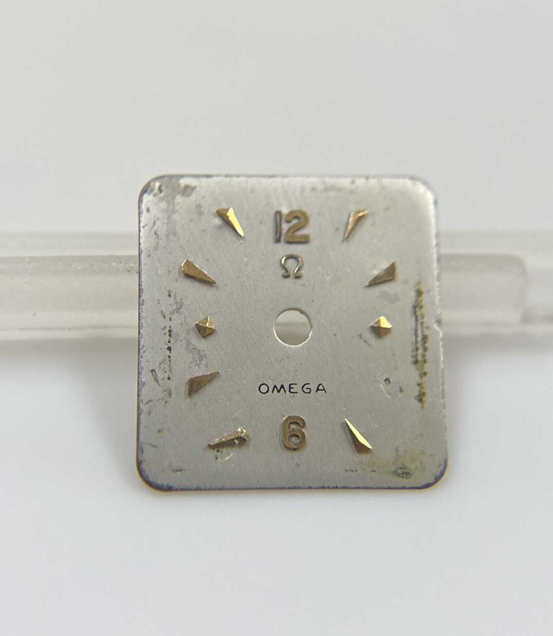 Original Vintage Omega Caliber 244 Silver/Gold Stick 13.2mm X 13.8mm Watch Dial