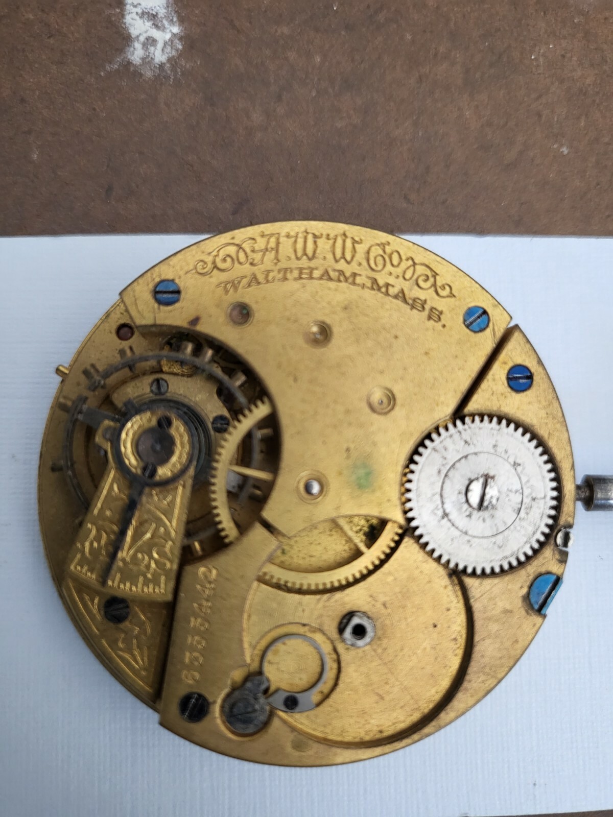 movement pocket watch American Waltham Watch Co. No63554.42 For Parts.