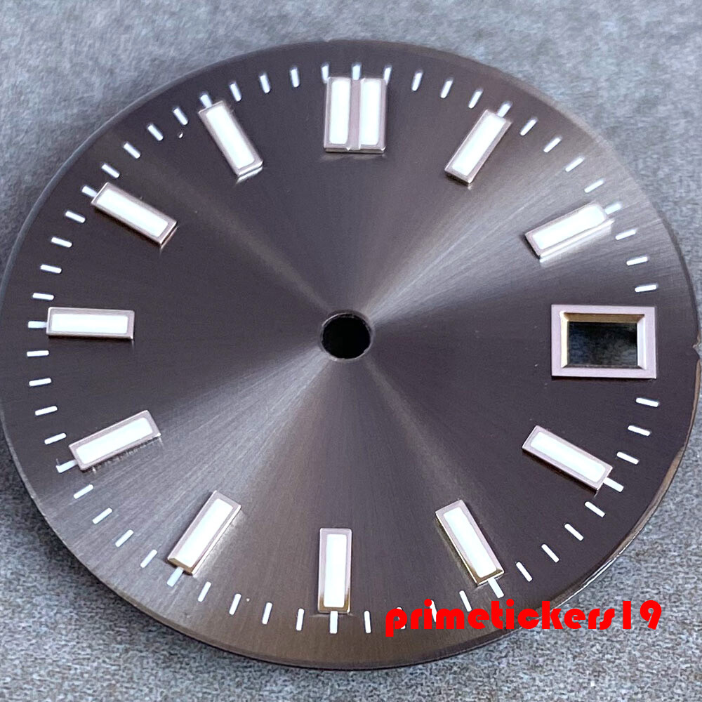 28.5mm Grey Sunburst Watch Dial Face Date Hands Set Lume Fit NH35 Automatic Movt