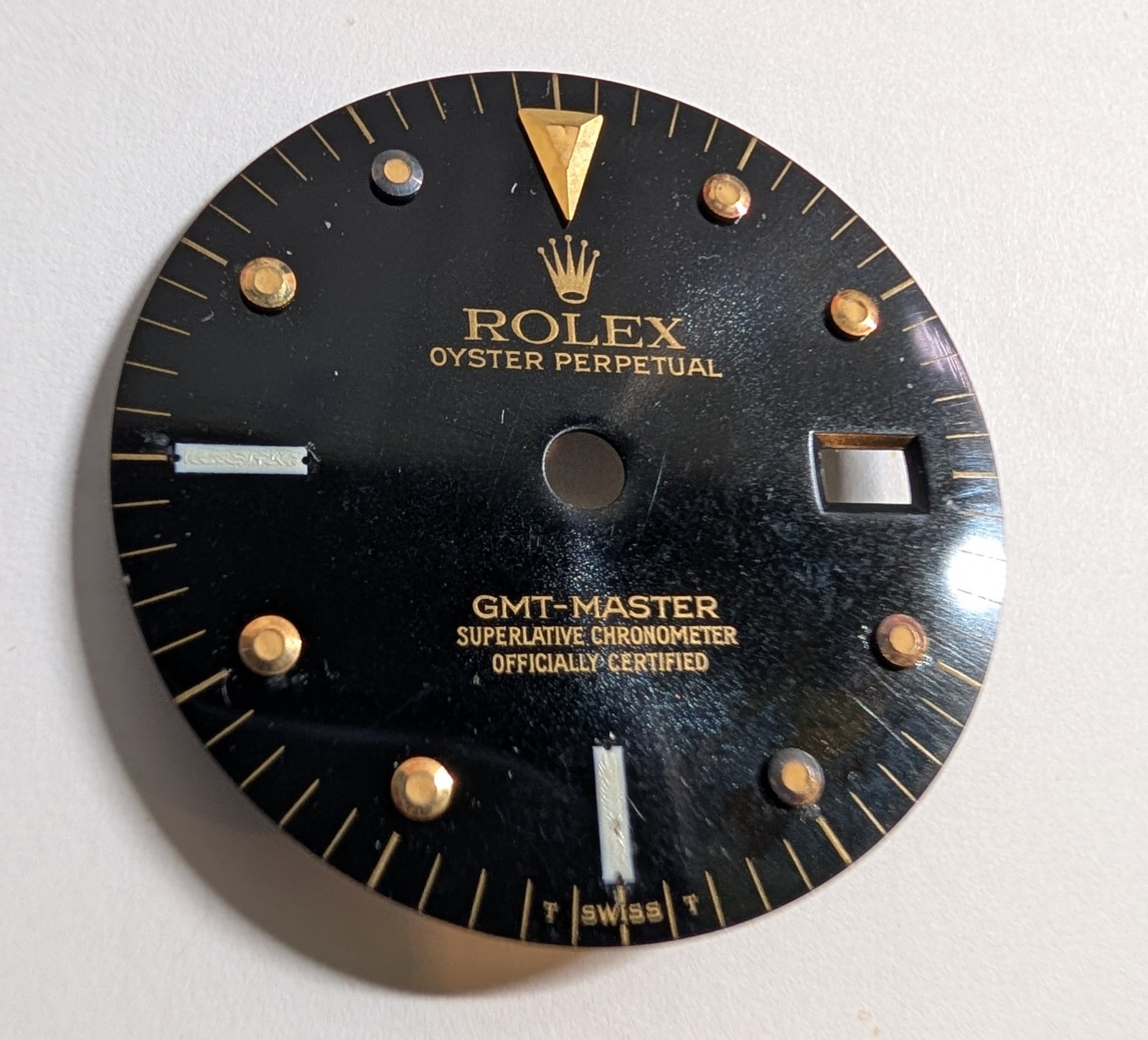 Damaged – rolex gmt master black glossy gold nipple dial for parts or practice
