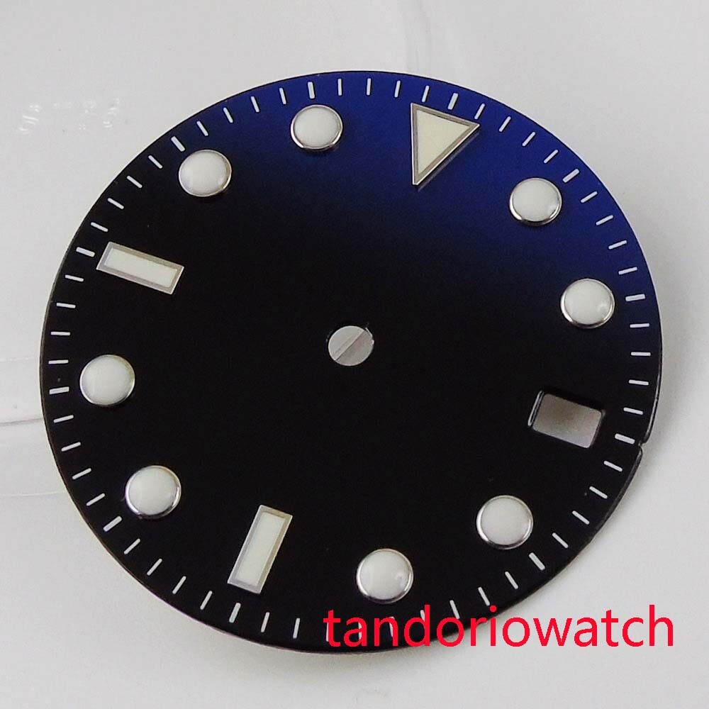 28.5mm balck/blue/grey watch dial with date window fit NH35 automatic movement
