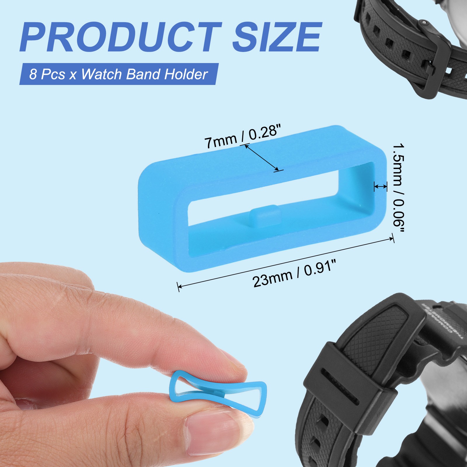 8 Pcs Watch Band Holder Loop, 20mm Universal Watch Replacement Band, Sky Blue