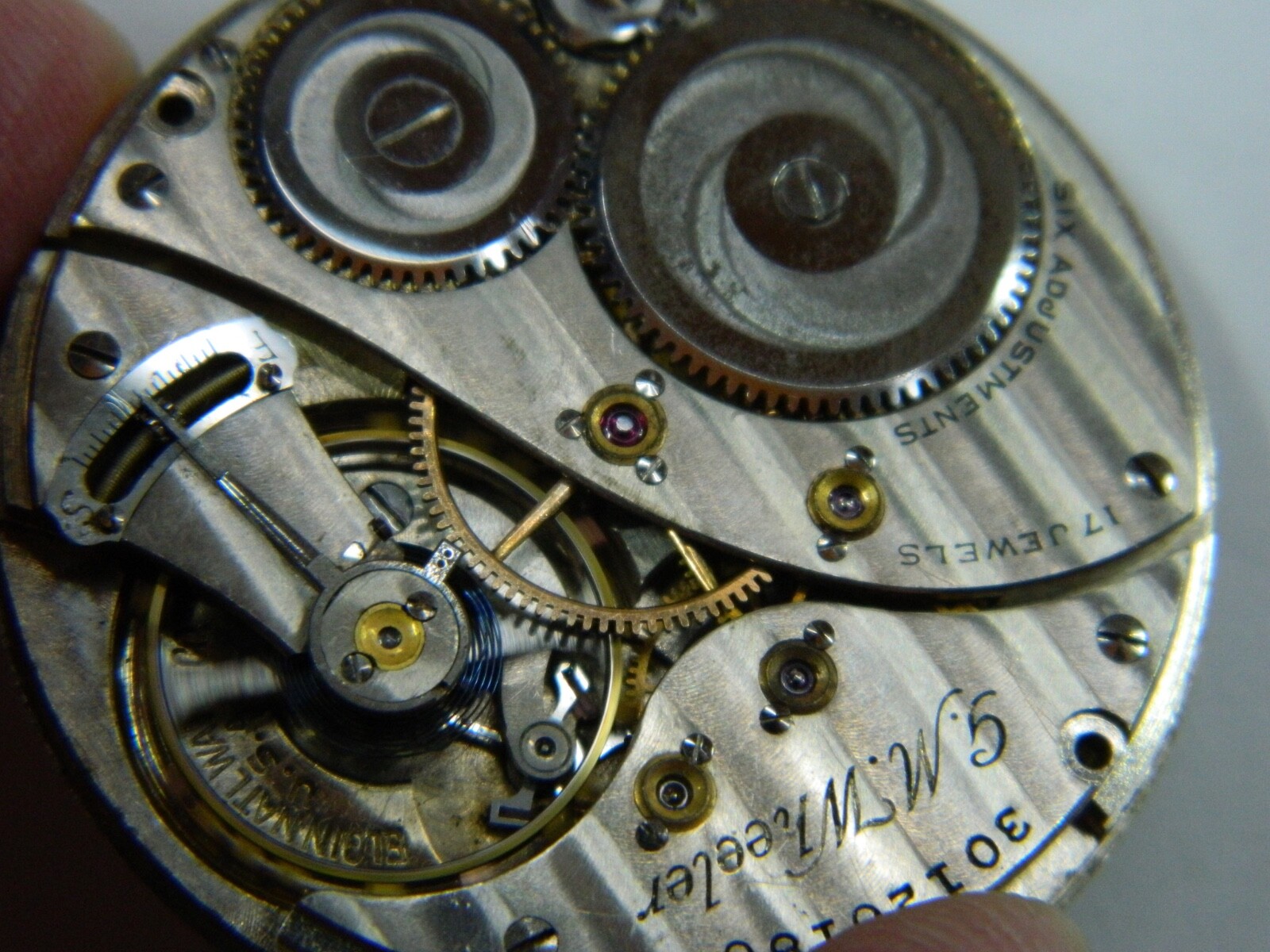VINTAGE 1928 ELGIN GM WHEELER #4 17J 6AP 12S POCKET WATCH MOVEMENT DIAL – RUNS