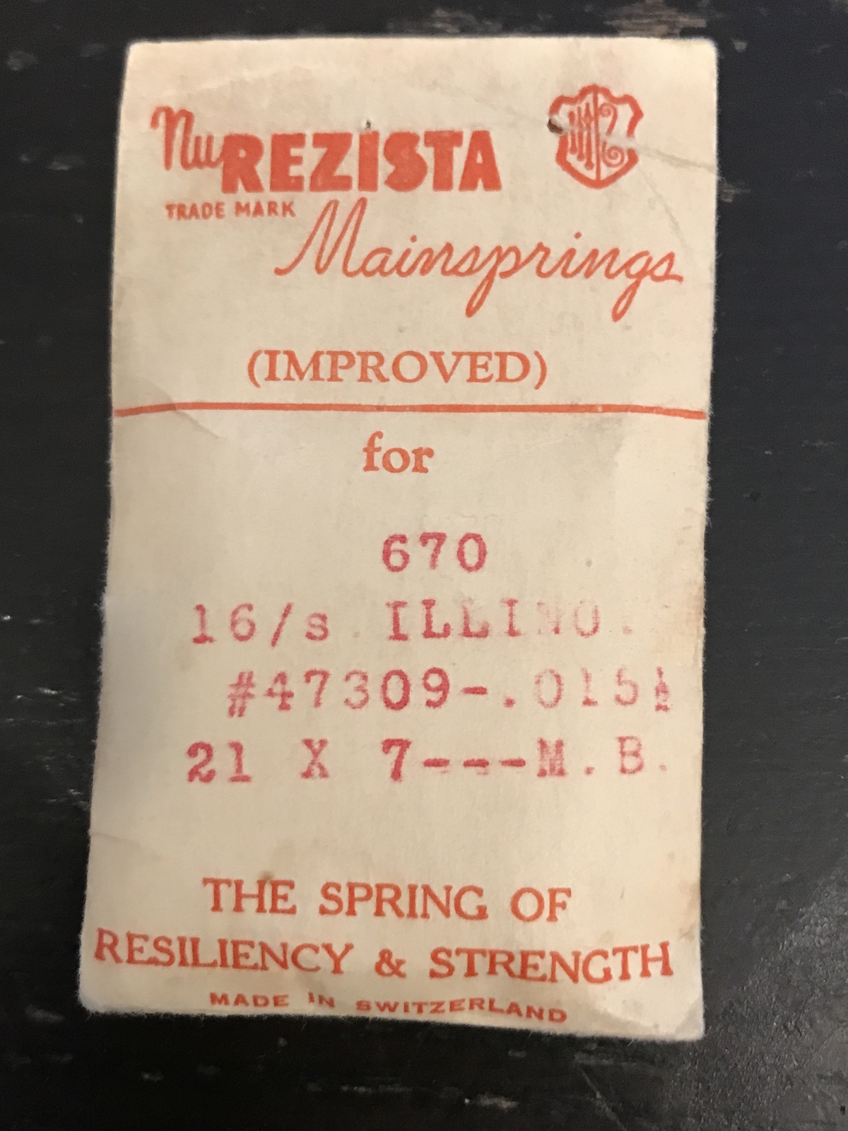 NuREZISTA Mainspring #670 for Illinois 16s Factory No. 47309 for 60hr – Steel
