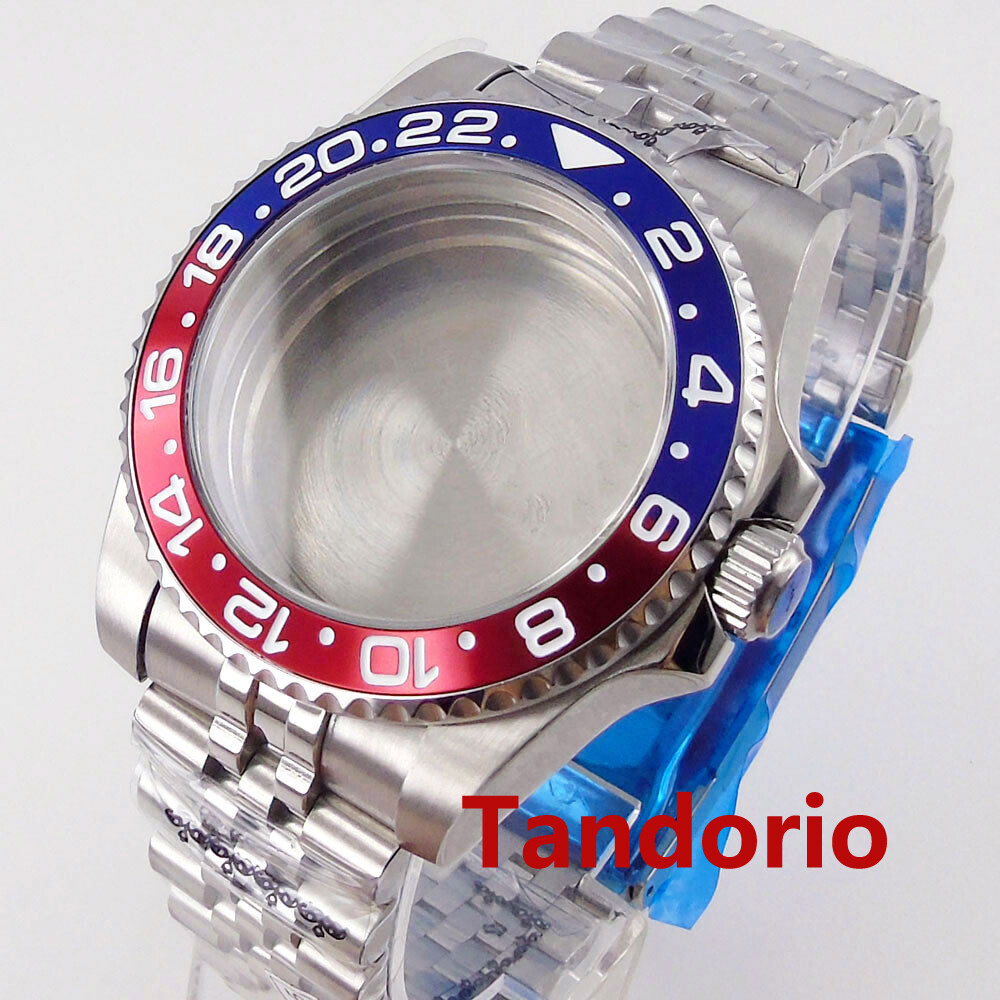 40mm Blue Red Watch Case 20ATM Diver Sapphire Glass Fit Automatic NH35A PT5000
