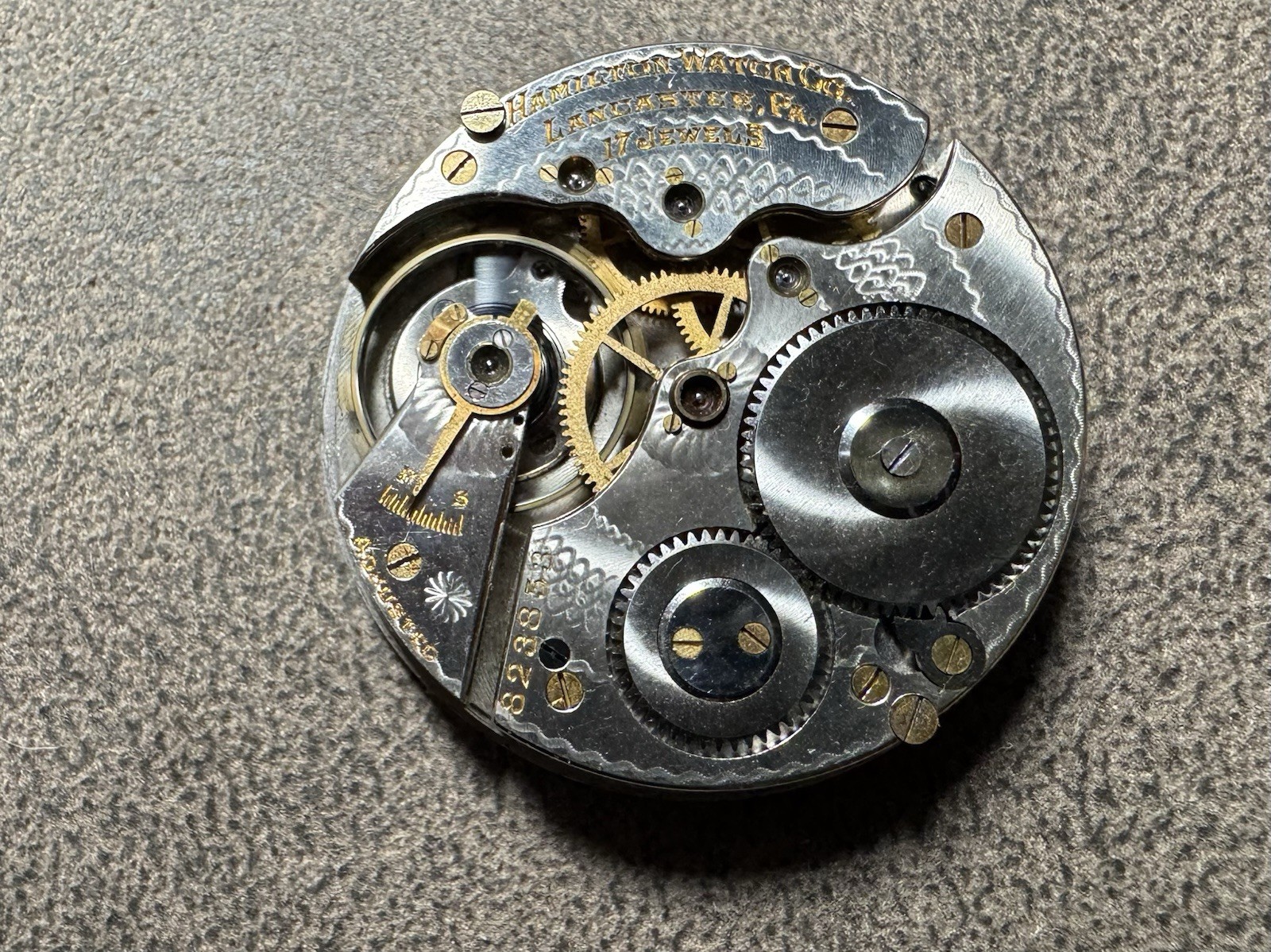1911 HAMILTON 16S 17J PW PS ADJUSTED GRADE 974 POCKET WATCH MOVEMENT & DIAL runs