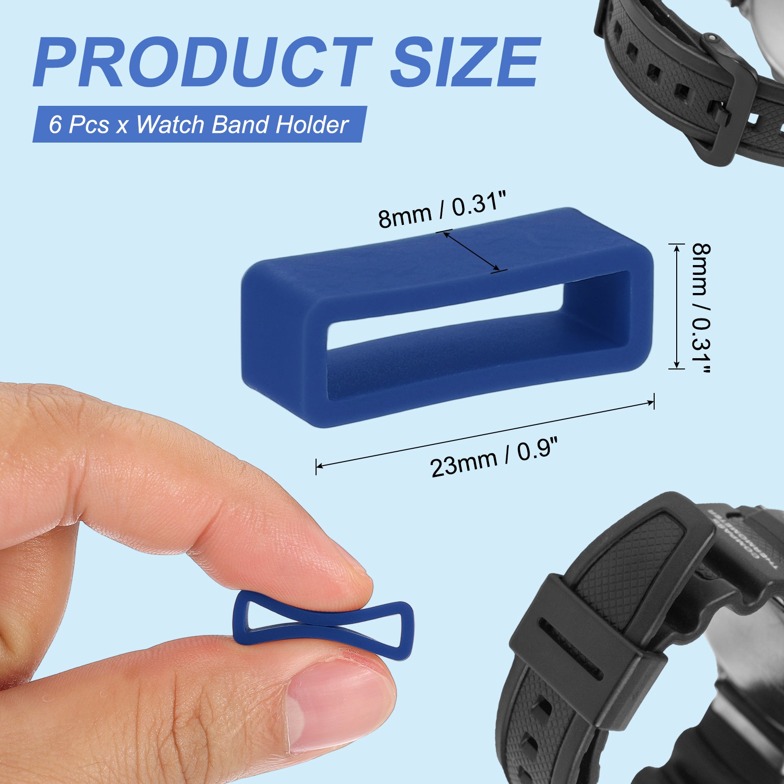 6Pcs 20mm Silicone Watch Band Holder Loop Replacement Blue