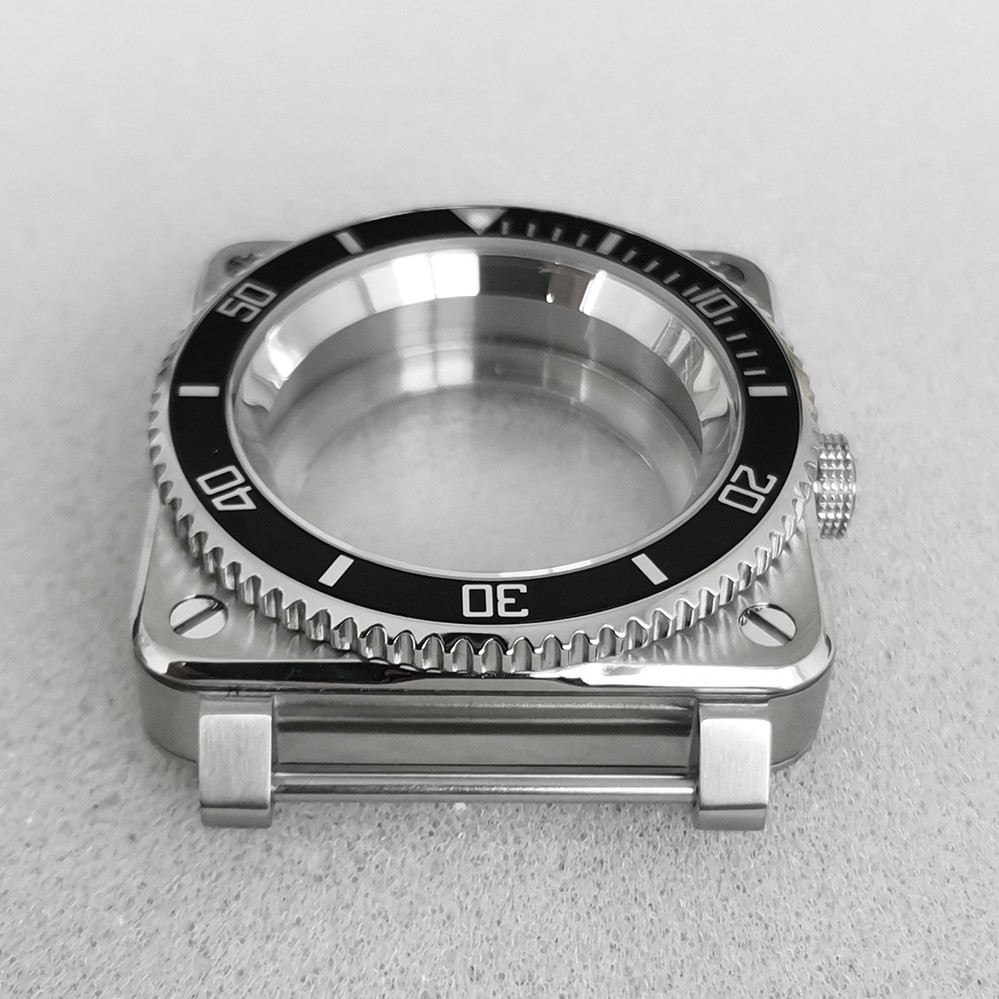 42mm Stainless Square Watch Case Sapphire Steel Shadow For NH35 NH36 Movement