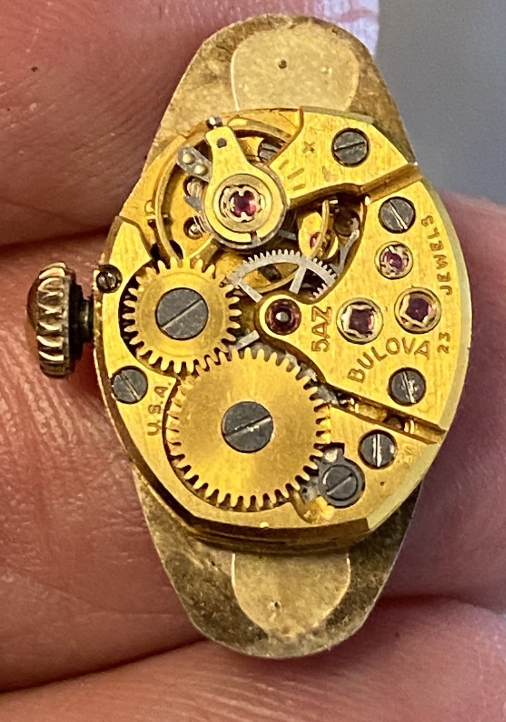 Bulova 5 AZ 23 Jewels Watch Movement Face With Dial Hands Runs