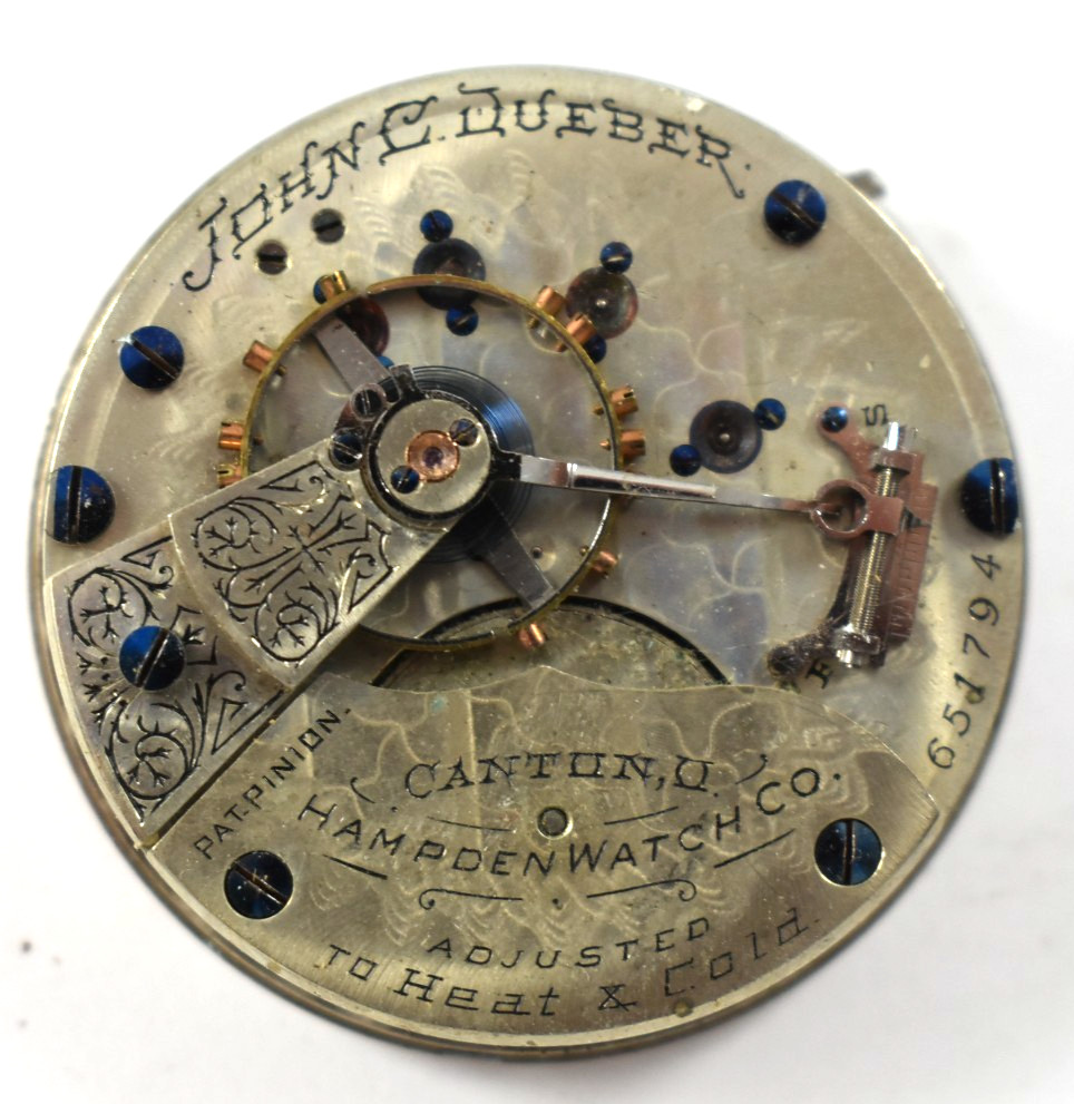 Vintage Hampden John C Dueber 18s 15J Hunting Pocket Watch Movement lot.ea