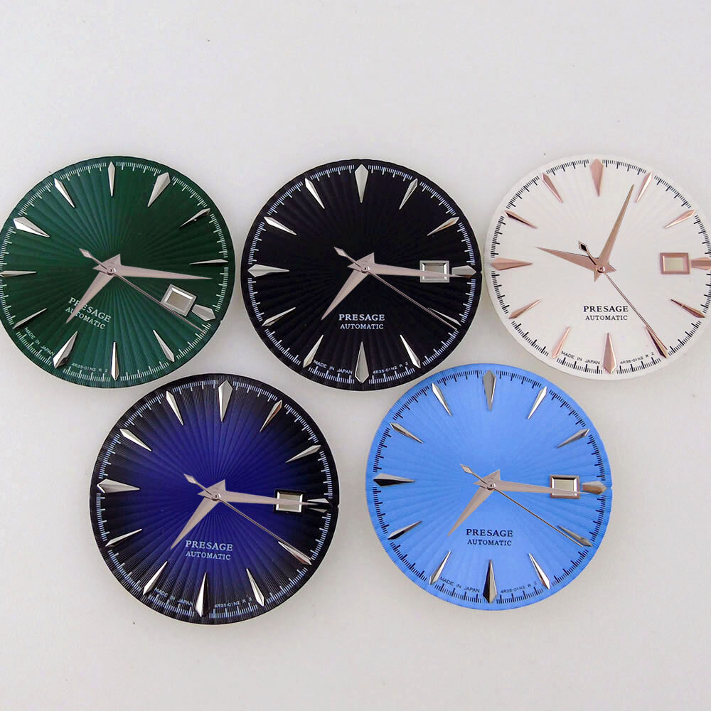35mm Black Green White Sunburst Watch Dial For Japan NH35 NH36 Movement