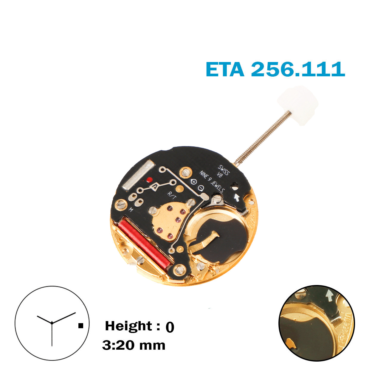 ETA 256.111- Swiss Made Movement White Date Disk at 3-3 Hands-H:0(3.20mm).