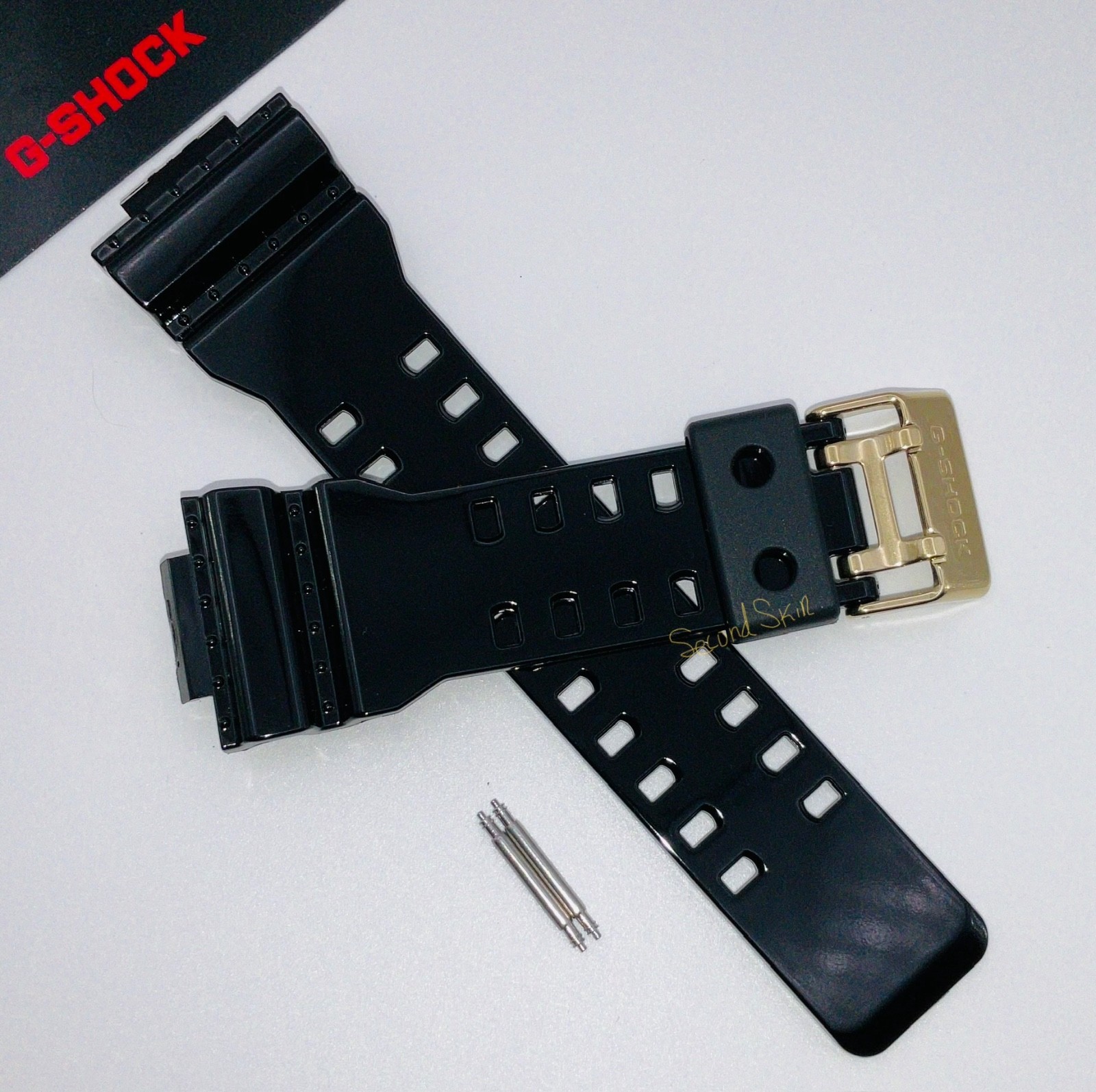 GENUIN CASIO Gloss Black Band Strap GA-110GB-1A GD-100GB-1 GAC-100BR + Pins
