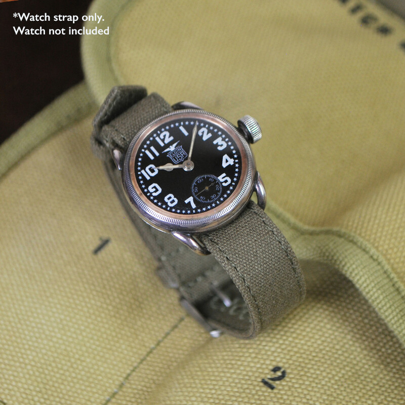 16mm Vintage Military Olive Drab Canvas Watch Strap OD#7 WWII A-11 A11 Hack