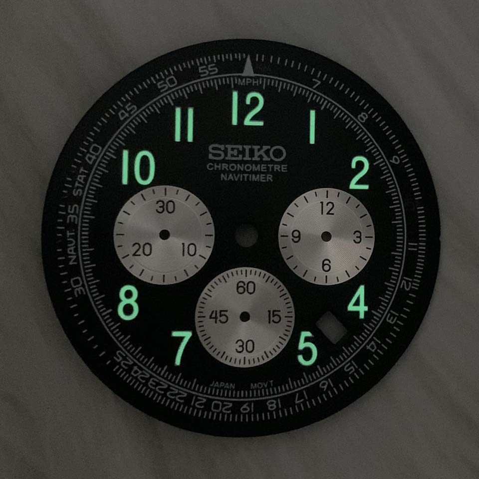 36.8mm Multi-Functional Watch Dial Green Lume for Vk63 Movement 46mm Watch Case