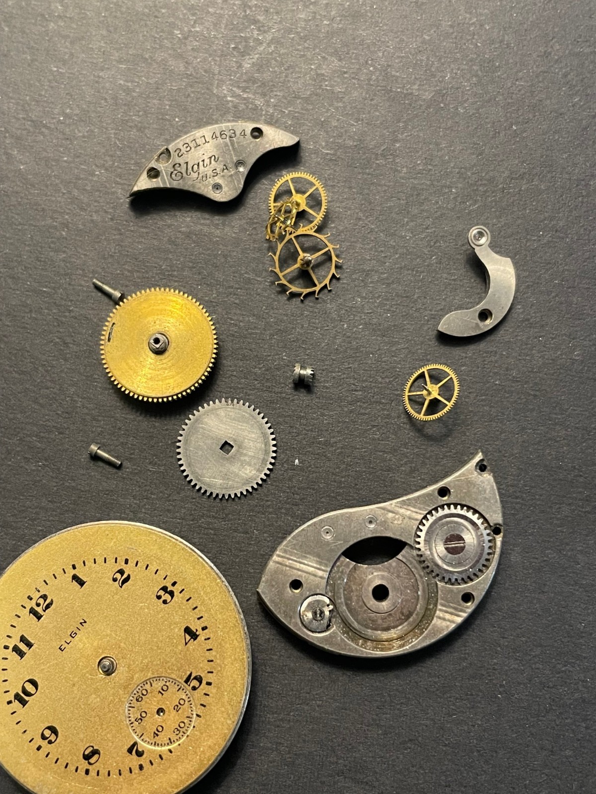PARTS REPAIR ELGIN Watch Movement Grade 431 Art Deco w Dial 6/0s 7j Incomplete