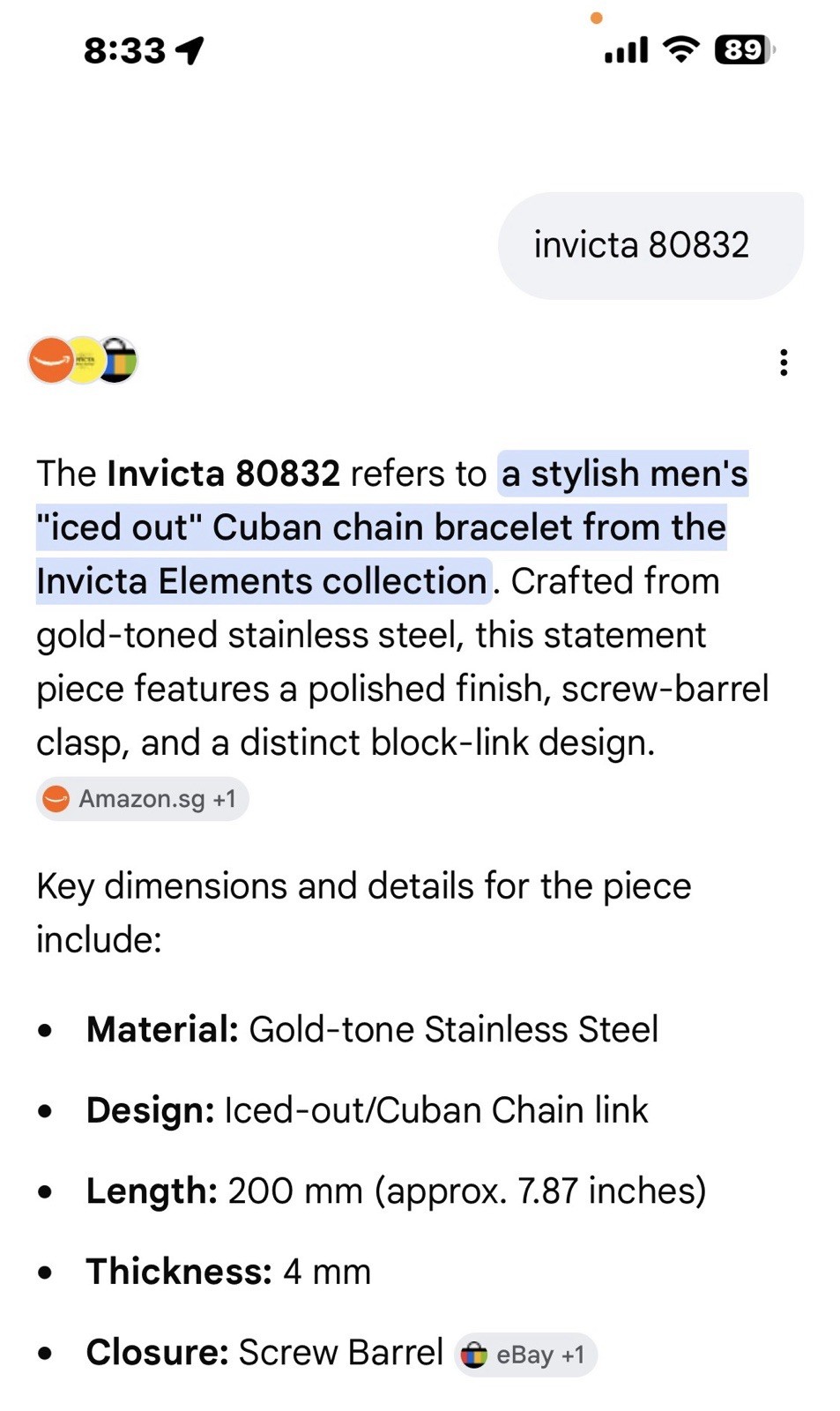 80832 Invicta Bracelet Iced Out Cuban Gold