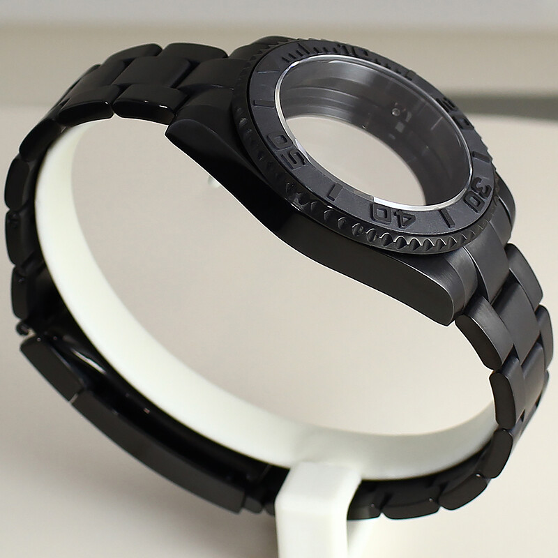 40mm Black PVD Watch Case Strap Yacht Ceramic Bezel For Seiko nh35 2824 Movement