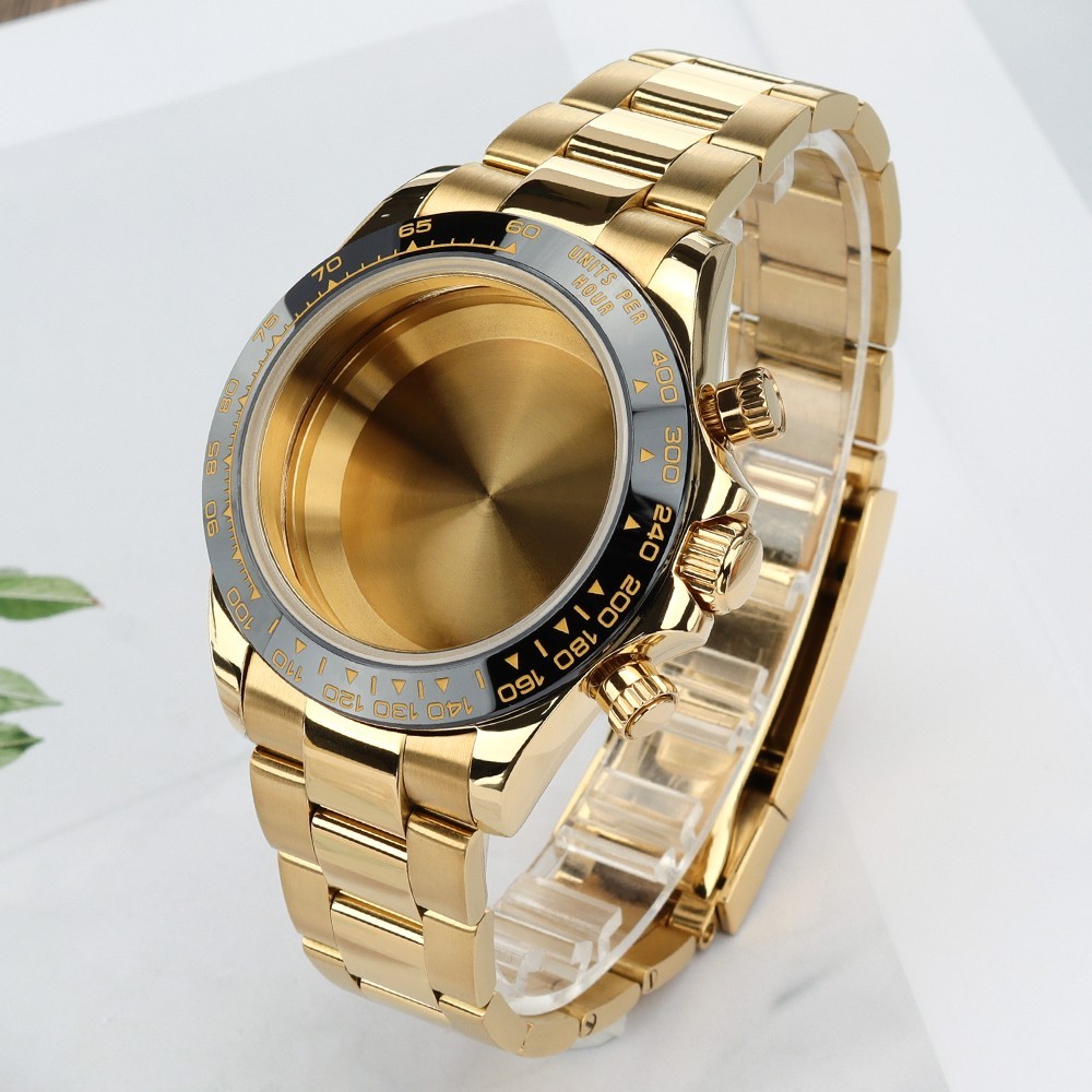 STEEL ROSE GOLD 39mm Diver Watch Case Bracelet Sapphire For Seiko VK63 Movement