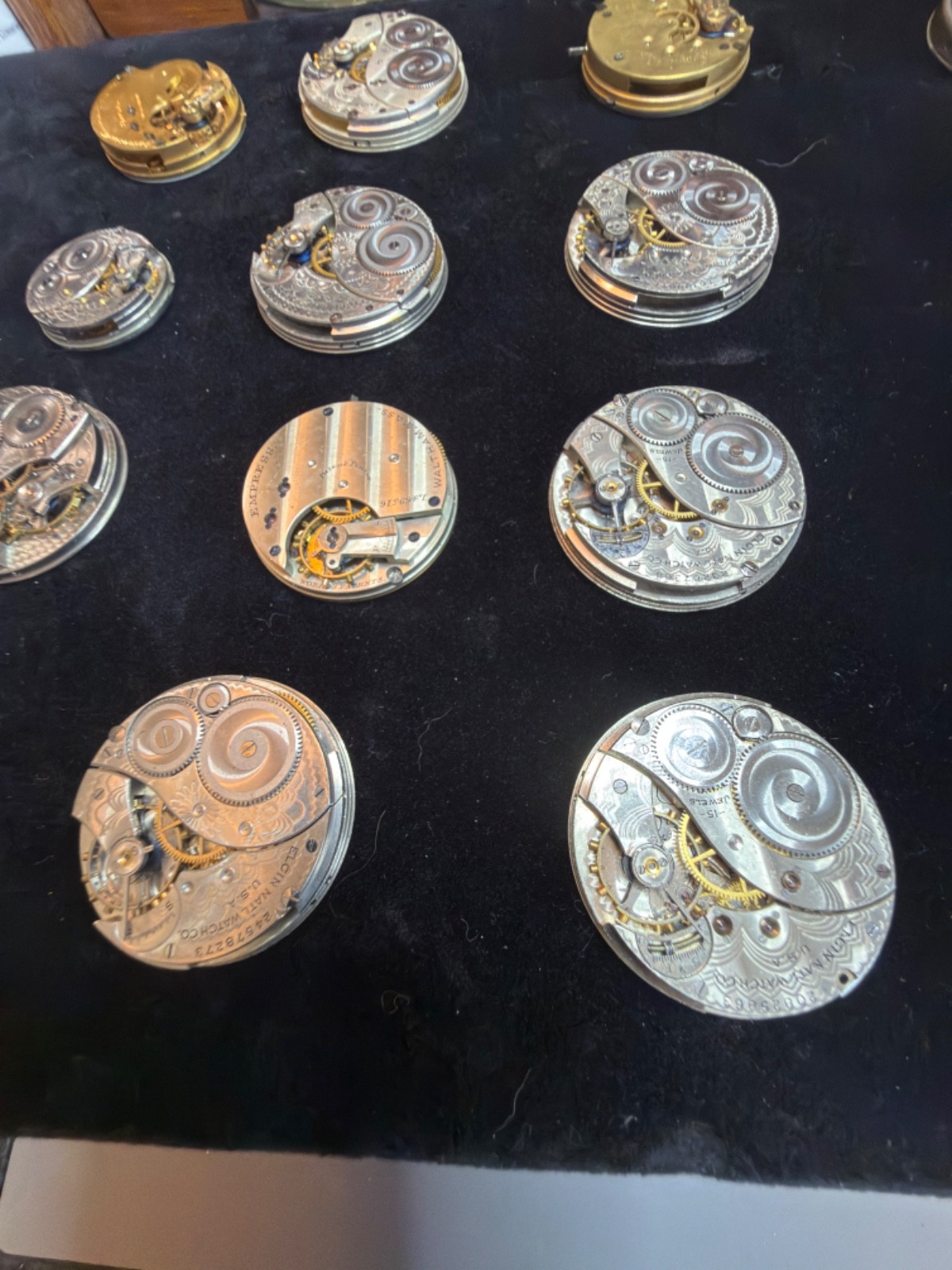 For Projects: Lot of 14, Pocket Watch Movements. Waltham, Elgin, Balances R Free