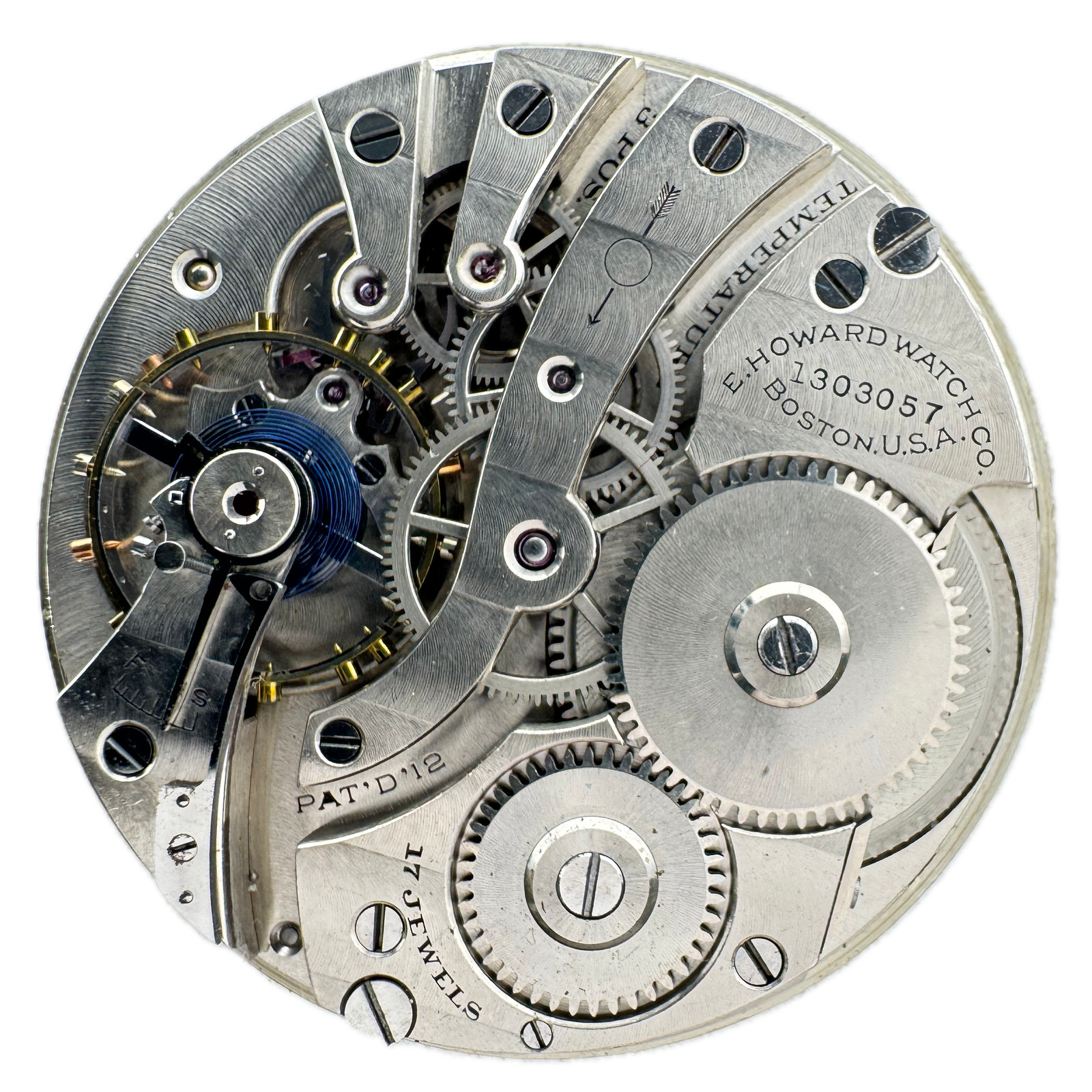 Antique 12s Howard Roman Dial Breguet Moon Hands Pocket Watch Movement Series 7