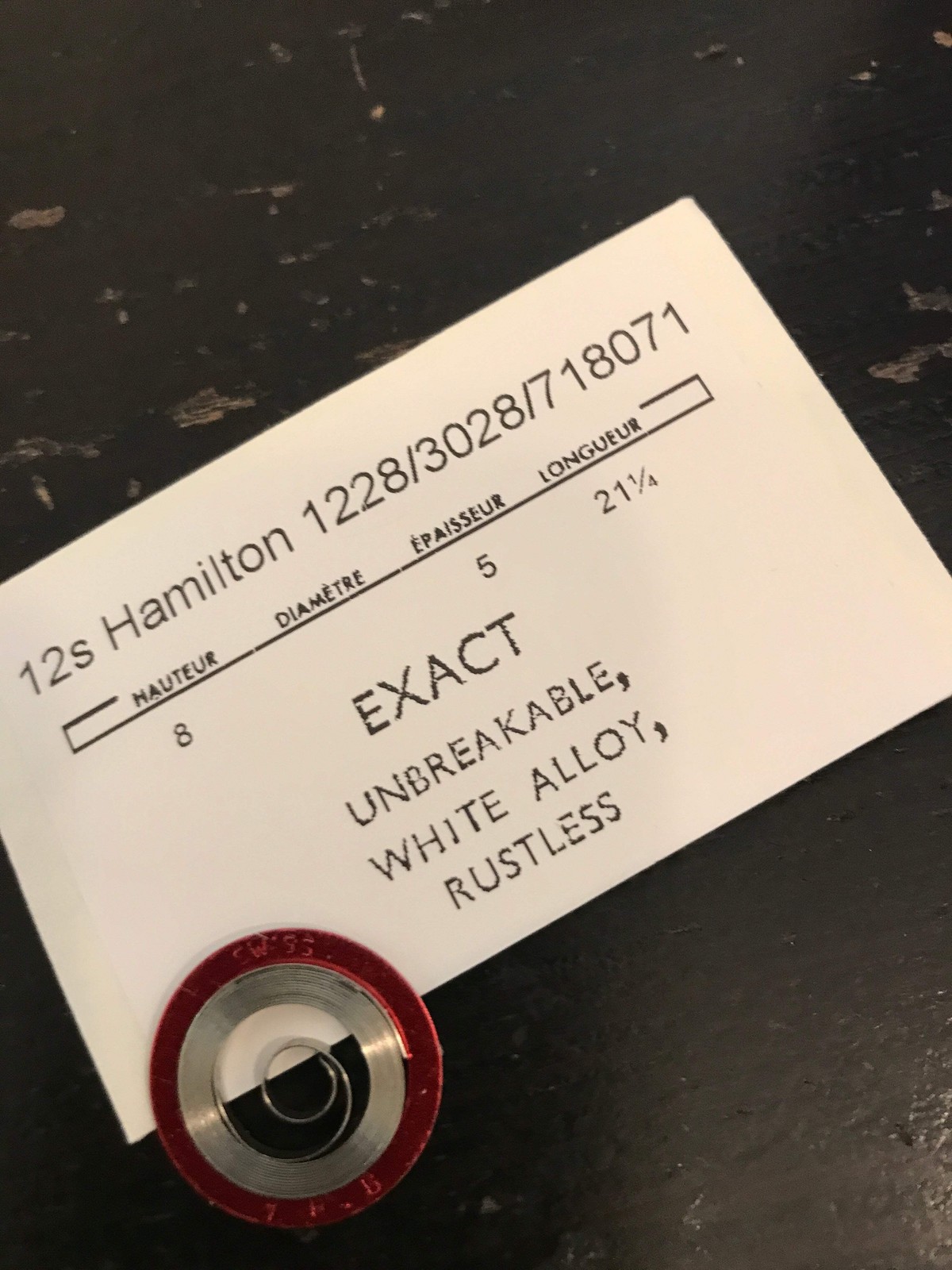 Hamilton 12s Mainspring No. 1228 / 3028 / 718071 (EXACT) – Alloy