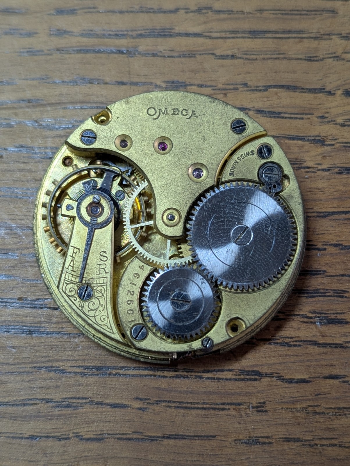 WWII Omega Military Pocket Watch Movement/Dial/Hands, Ticking to Restore #P678
