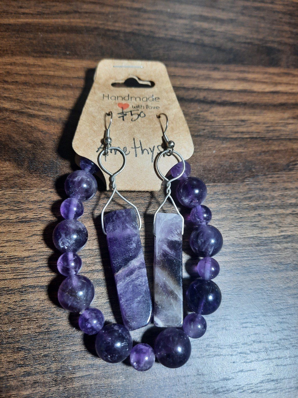 Handmade Amethyst Crystal bracelet and S925 earring set