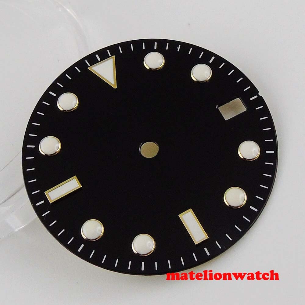 28.5mm Black sterile WATCH DIAL fit NH35 NH36 movement Blue Luminous dial marks