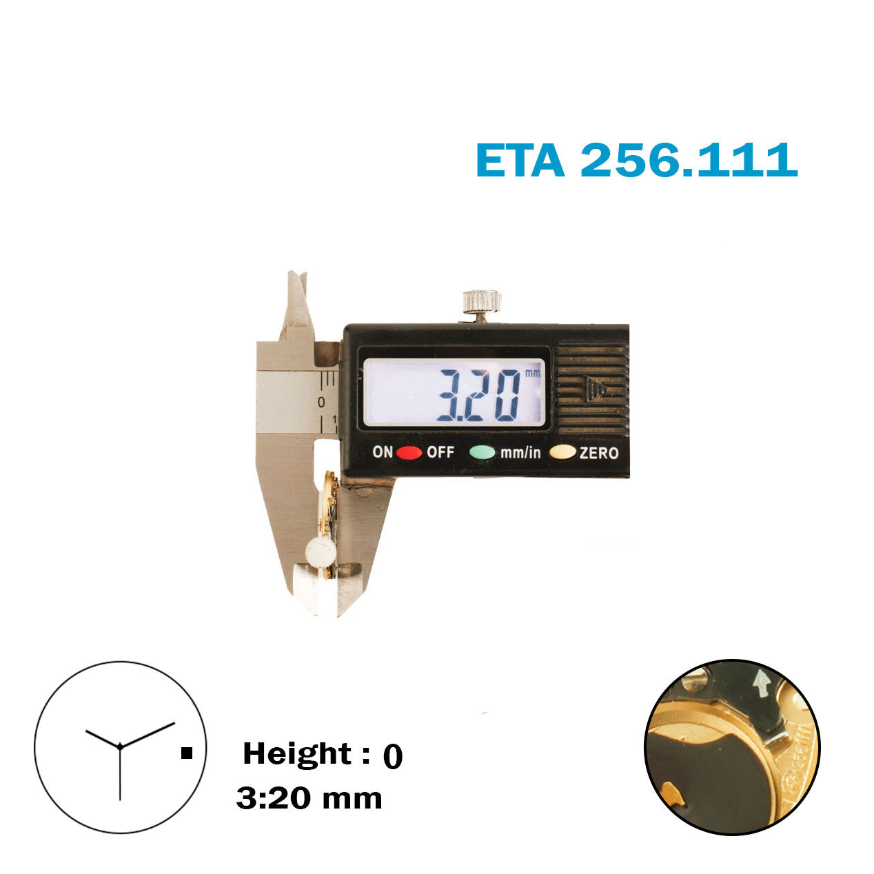 ETA 256.111- Swiss Made Movement White Date Disk at 3-3 Hands-H:0(3.20mm).