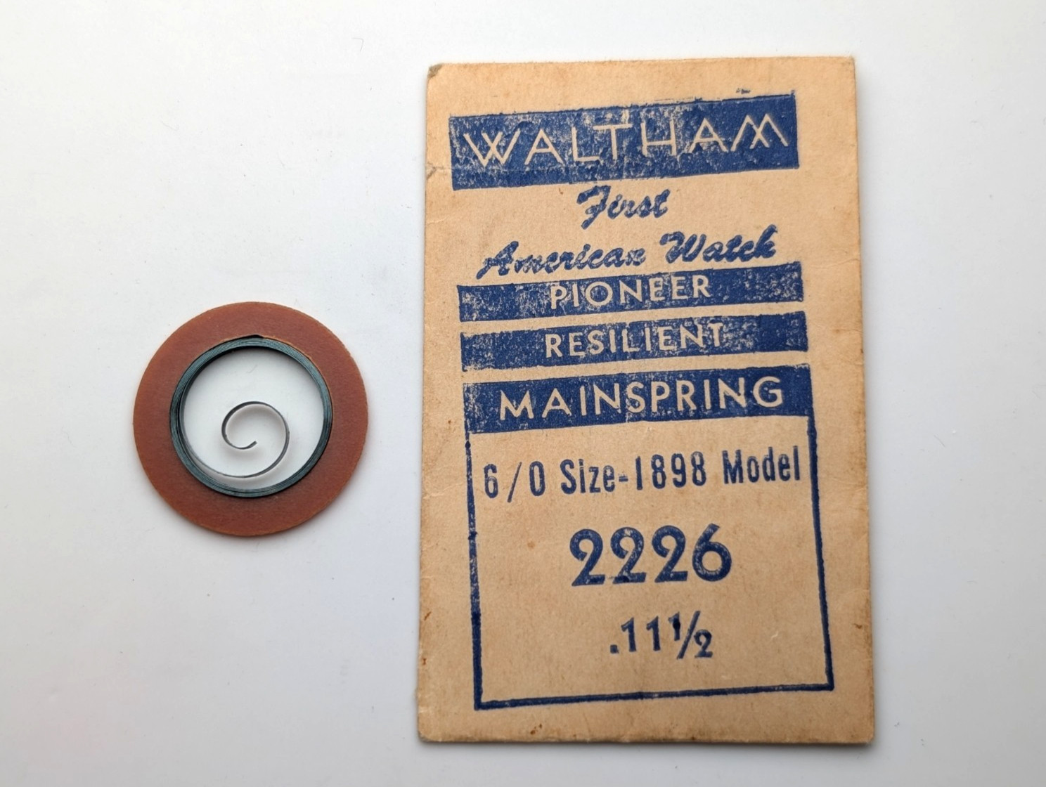Waltham 2226 6/0 Size 1898 Model .11 1/2 Blued Steel Mainspring, NOS