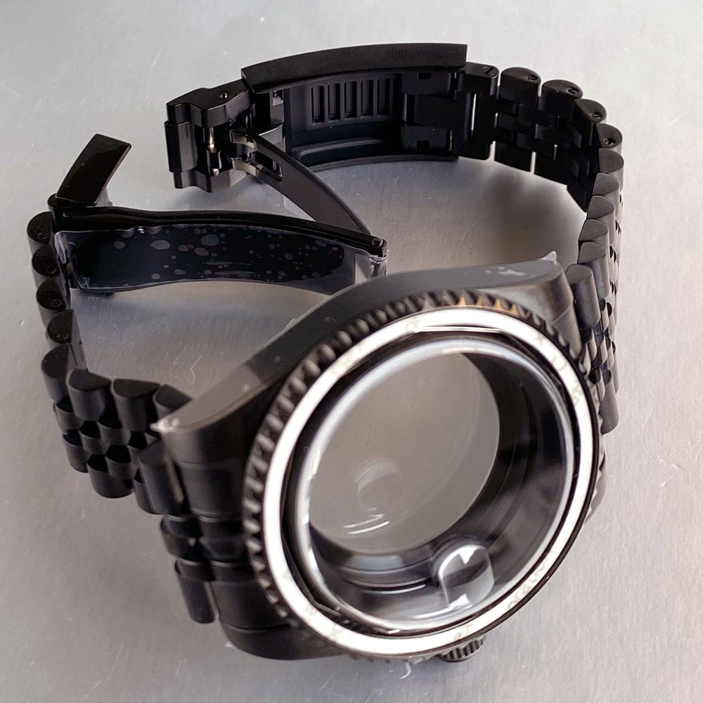 40mm Black PVD Ceramic Bezel Watch Case Fit NH35 NH36 2824 Miyota Oyster Strap