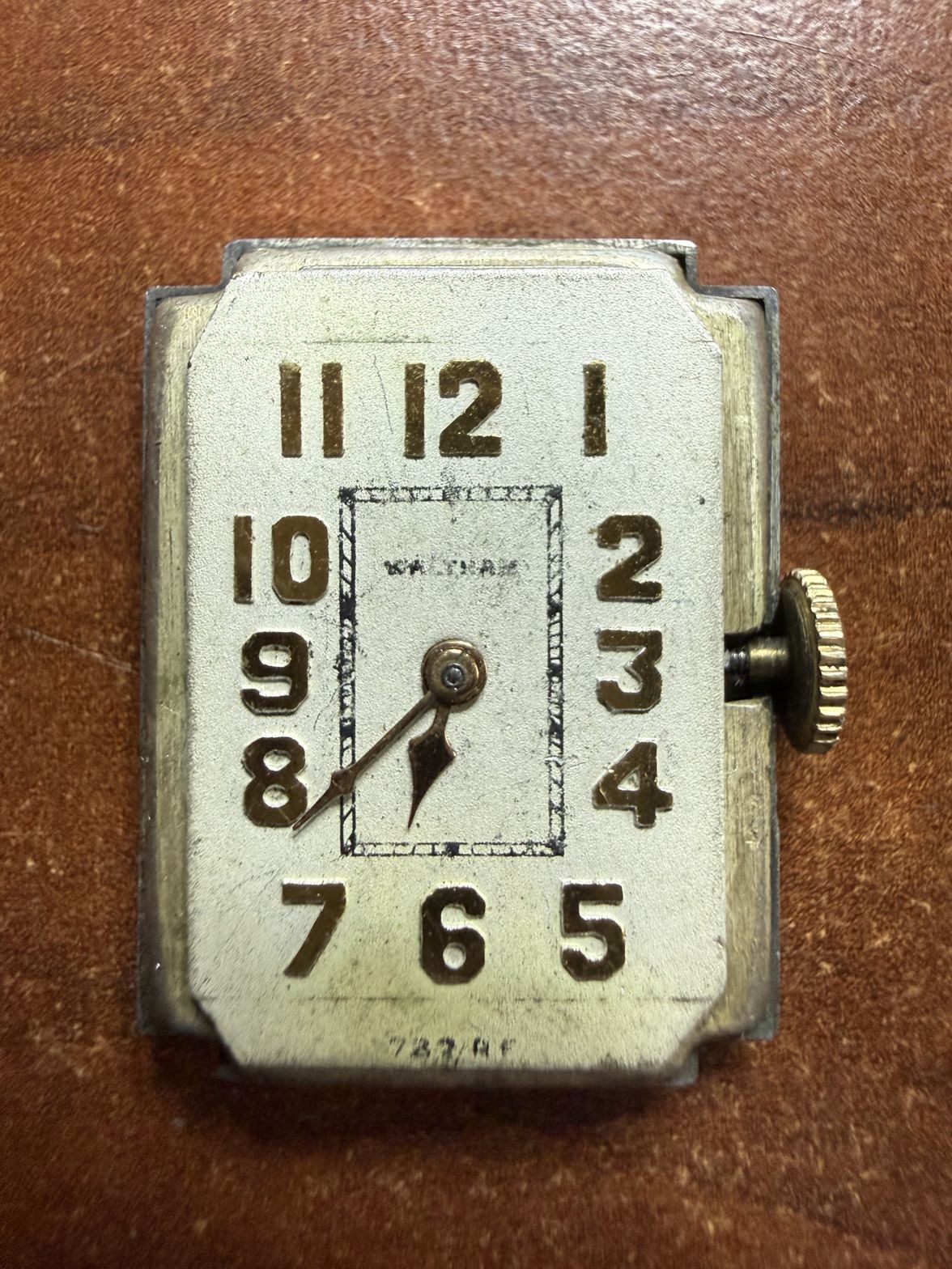 Waltham 7 Jewels Rectangular Movement Silvered Dial Spade Hands Parts Repair