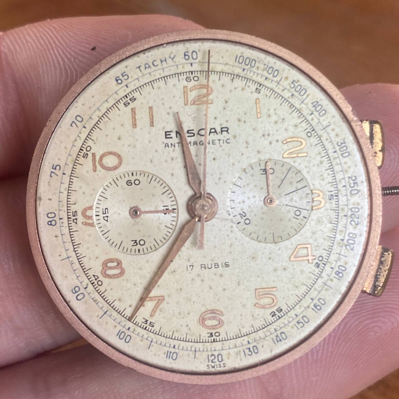 VINTAGE ENSCAR CALIBER LEMANIA 1270 CHRONOGRAPH WATCH MOVEMENT FOR REPAIR/PARTS