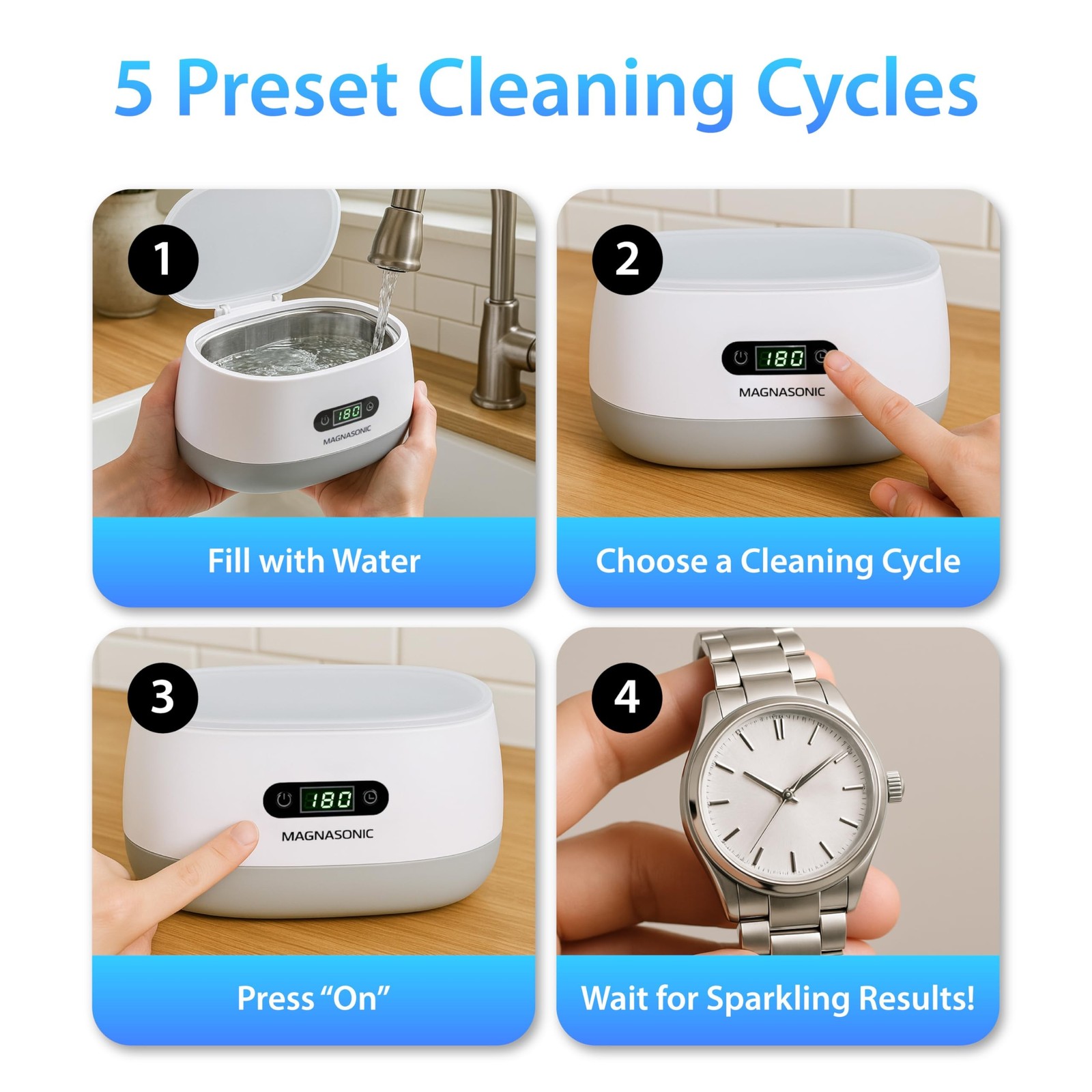 Magnasonic Ultrasonic Cleaner – 20oz Tank Ultrasonic Retainer Cleaner w/ 8oz …
