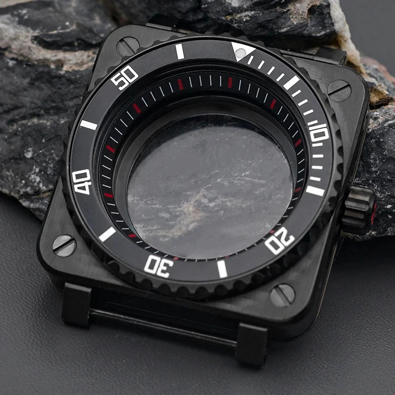 Steel Watch Case for NH35 NH36 NH34 Black Square Sapphire Glass Mod Parts New