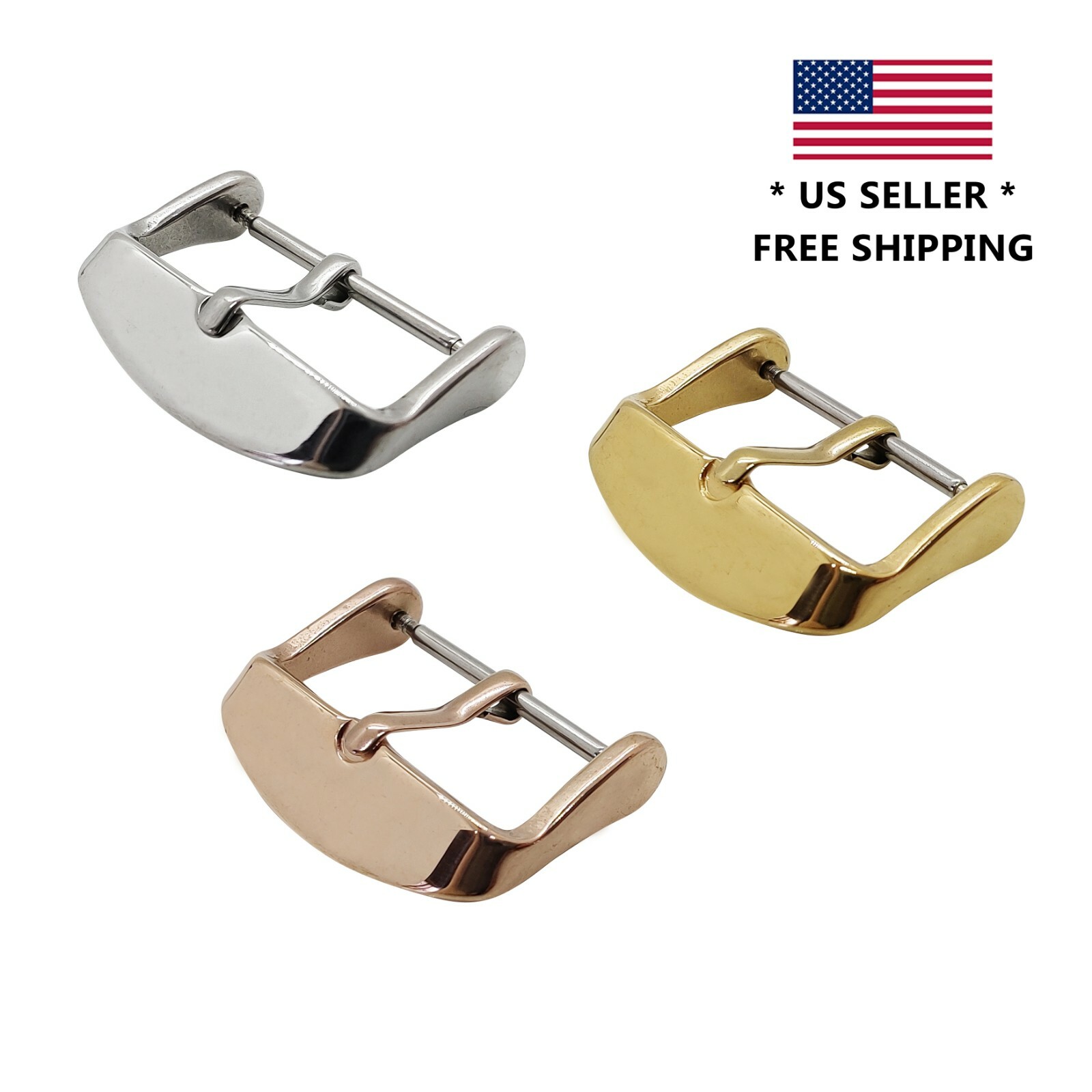 Stainless Steel Replacement Watch Band Buckle Choice of Color 18mm, 20mm, 22mm