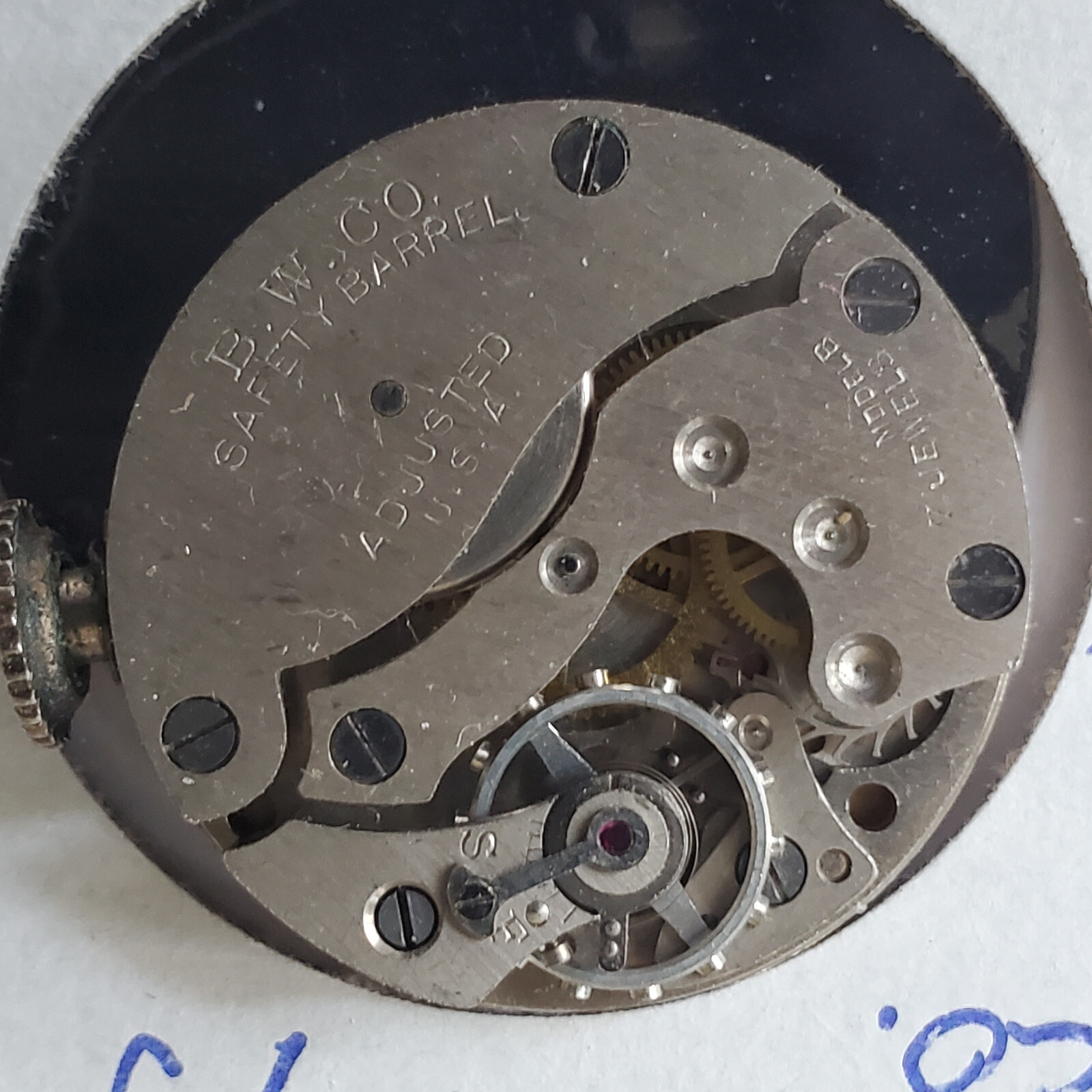 MENS CENTRAL-BW CO. WATCH MOVEMENT 7J MODEL B #376