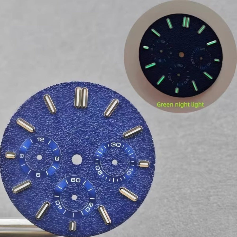 31mm Dark Blue Matted No Logo Green Lume Watch Dial Fit for VK63 Quartz Oak Tree