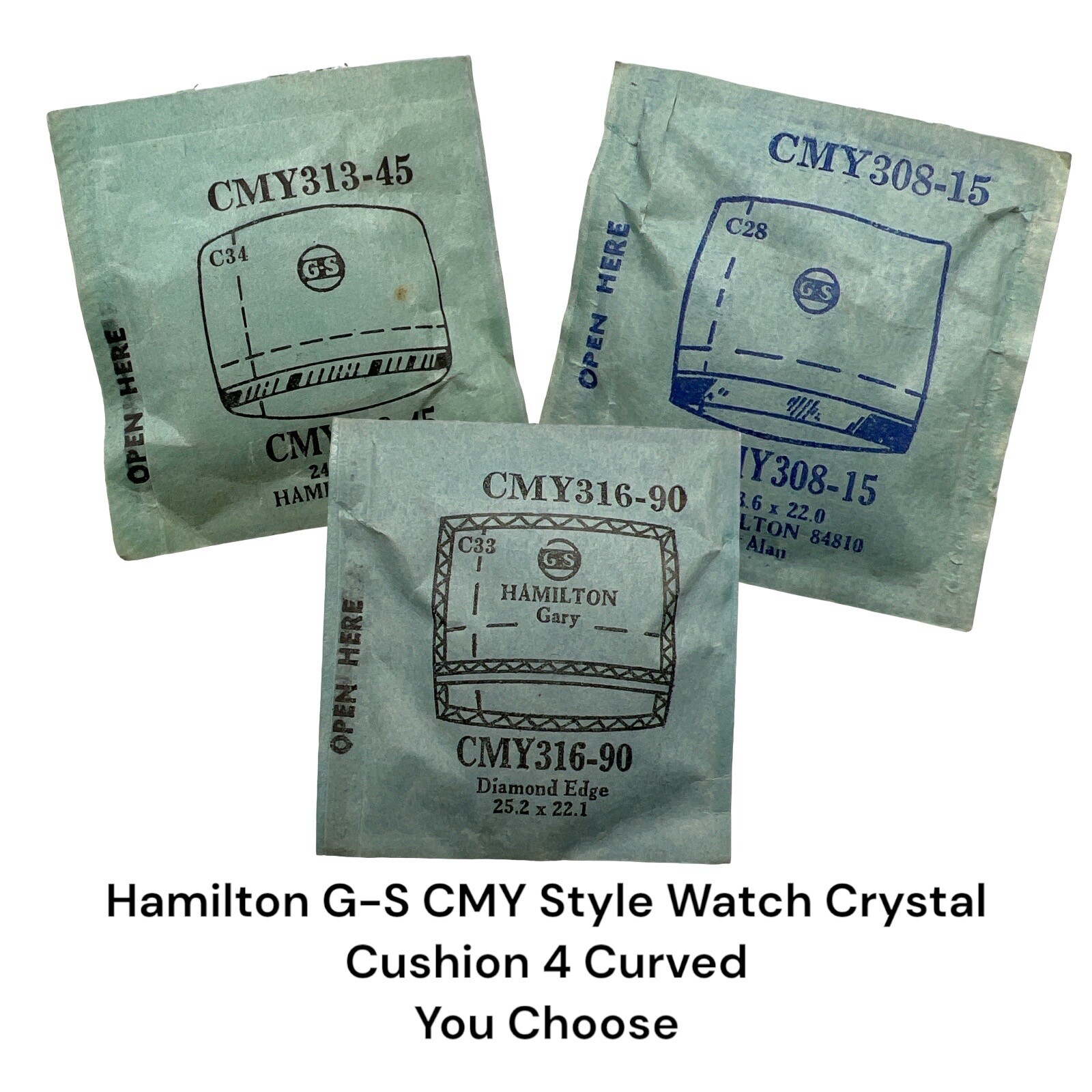 Hamilton Watch Crystal x 1 G-S CMY Style Cushioned 4 Curves VTG NOS