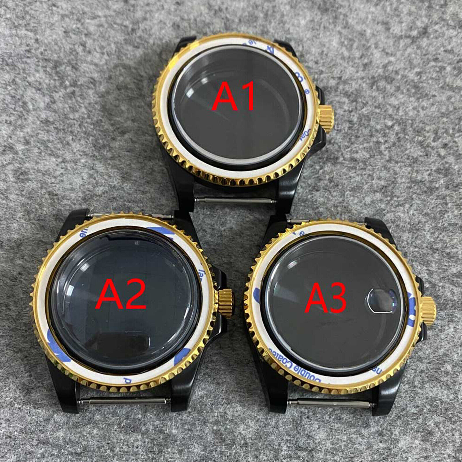40MM SUB PVD Watch Case Black Gold Sapphire Glass Watch Case for NH35/NH36