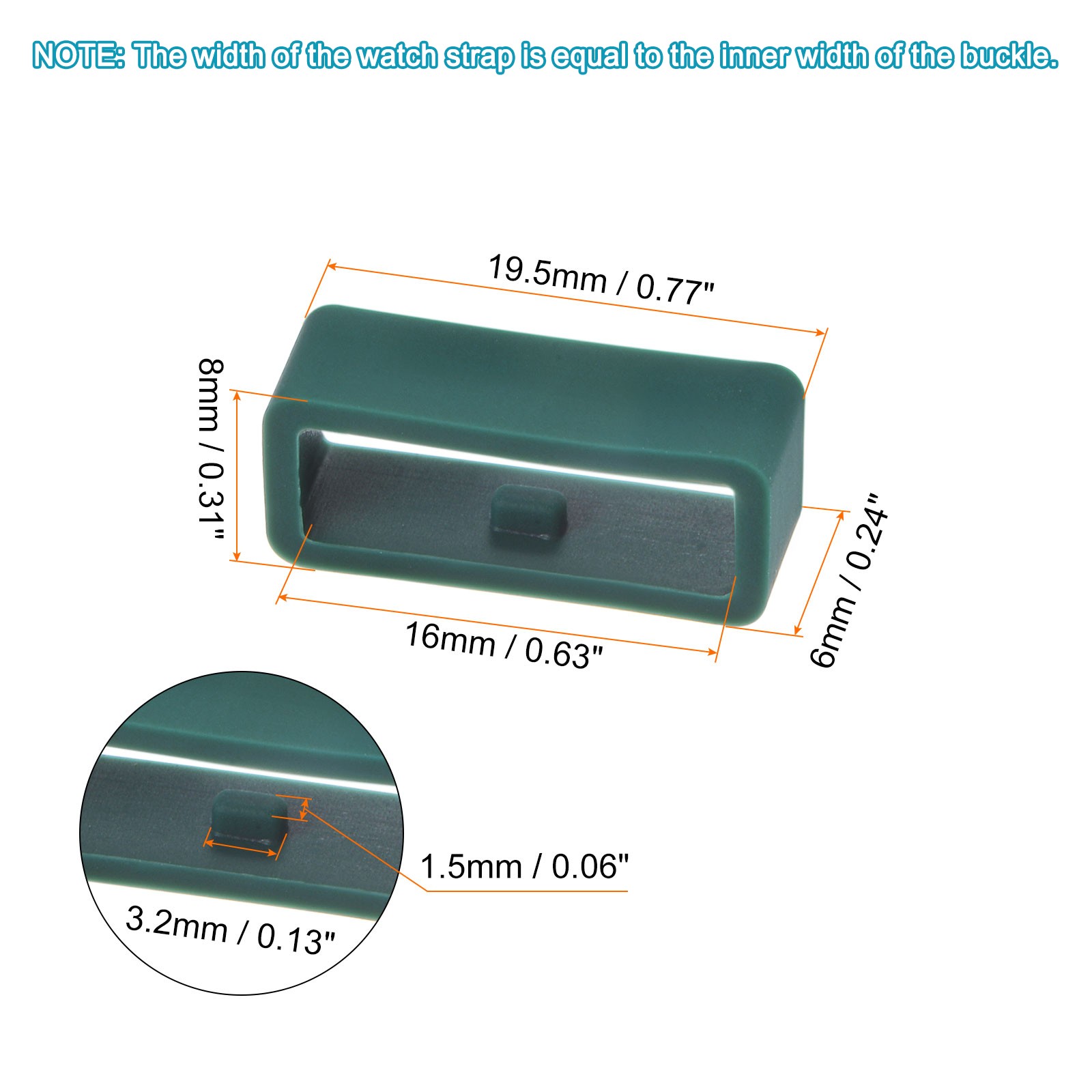 6pcs Watch Strap Loop Fastener Rings 16mm Rubber Watch Holder Keeper Dark Green