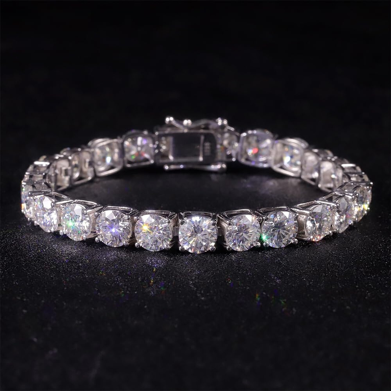 Gem’s Beauty moissanite tennis bracelet 925 silver plated 14k gold 3-6.5mm D …